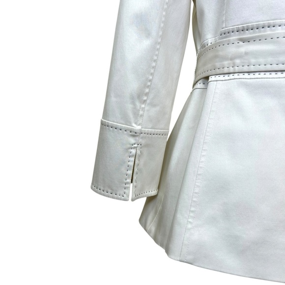 Lafayette 148 - Women’s Belted Blazer Jacket, 3/4 Sleeve, Zip-Up - White, Size 2 - Picture 12 of 17